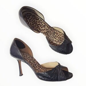 Jimmy Choo Vintage Black Patent Leather Open Toe Pumps Italy 38/7.5